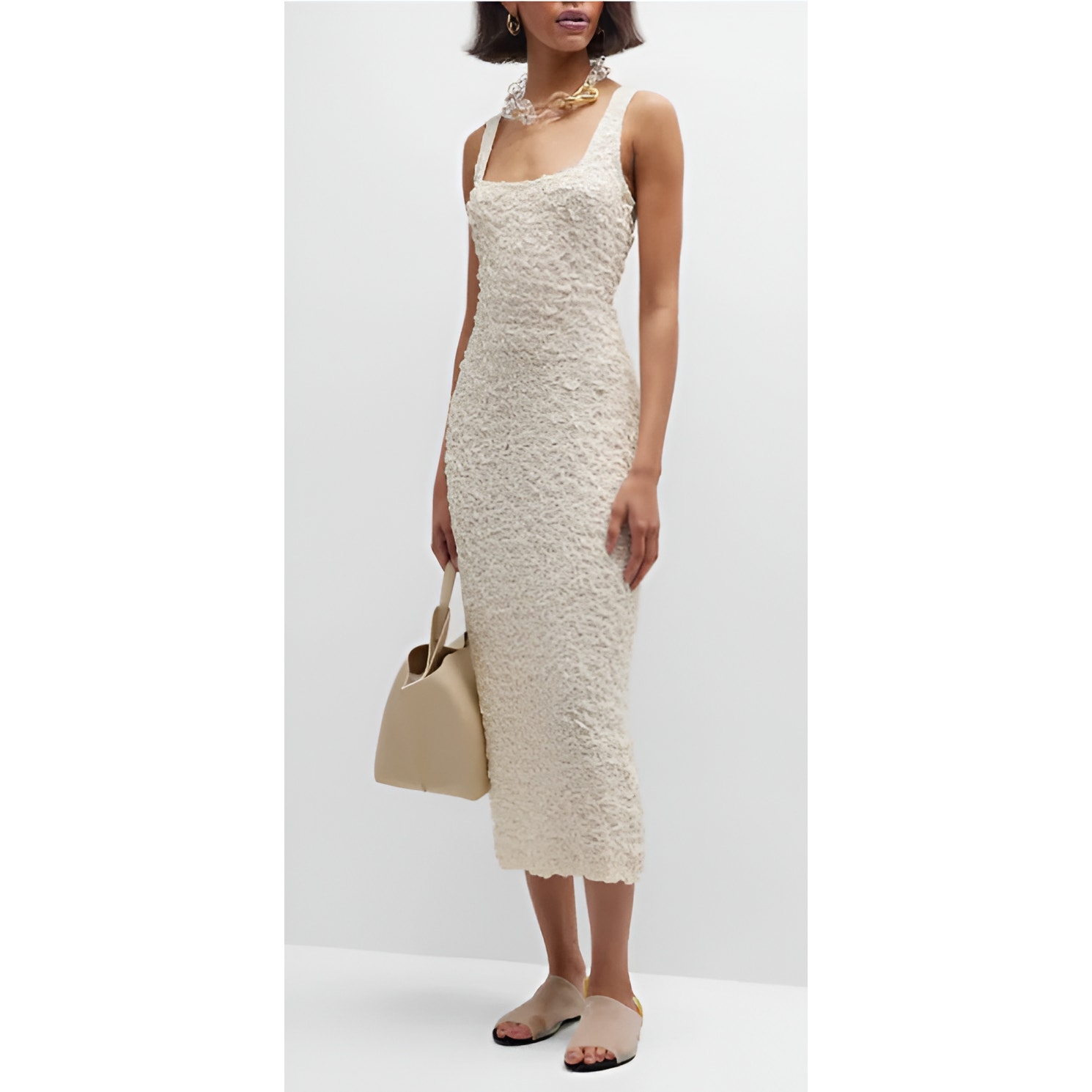 Mara Hoffman Sloan Dress Sleeveless Textured Popcorn Column Midi Cream